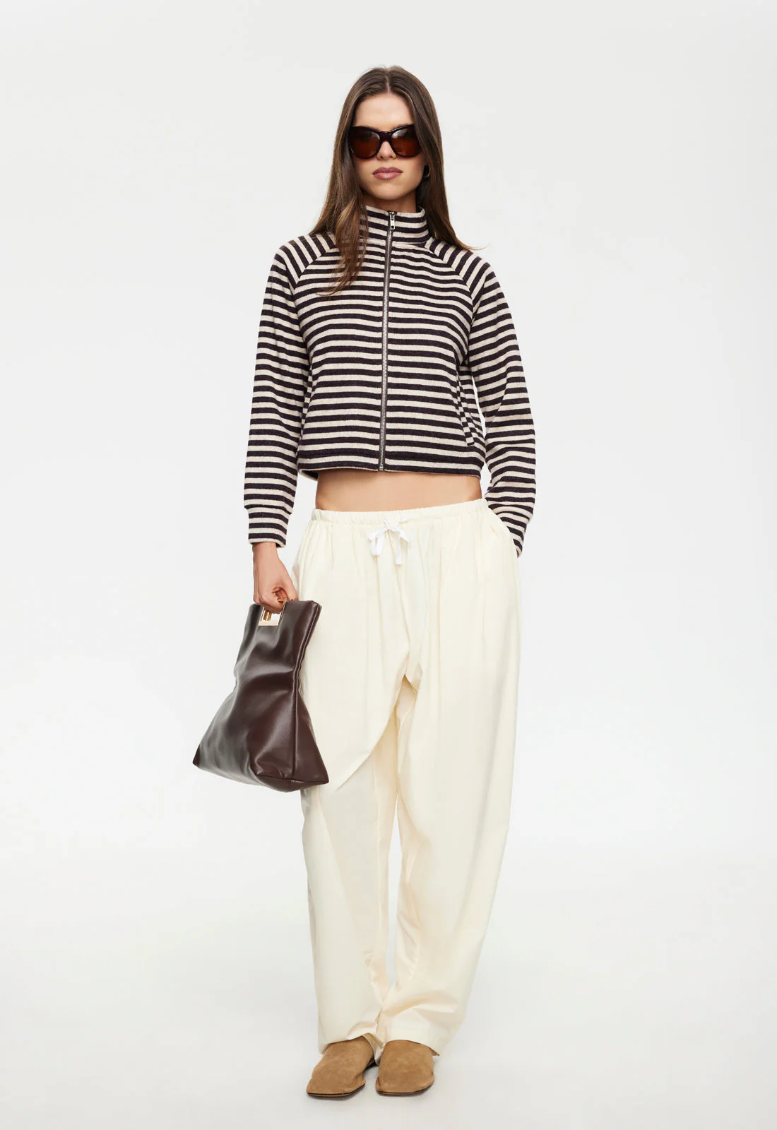 BLOOM KNIT JACKET - BEIGE CHOCOLATE STRIPE
