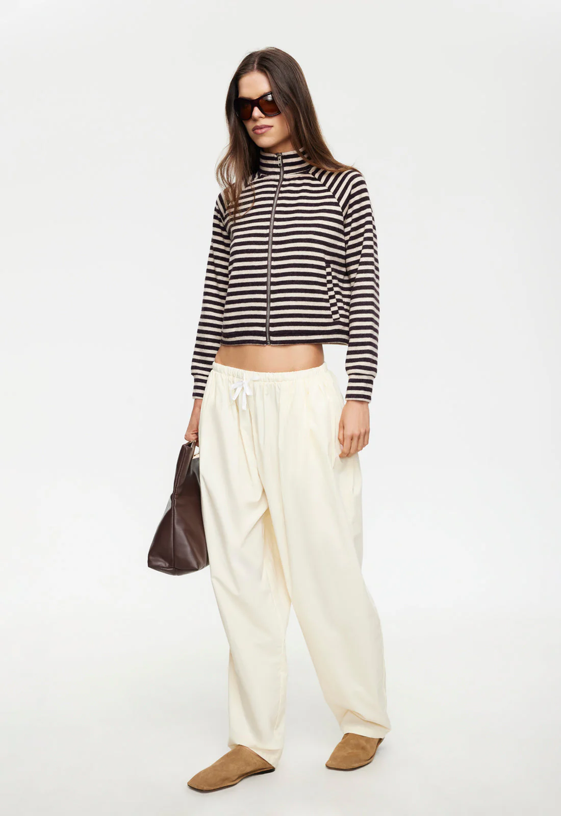 BLOOM KNIT JACKET - BEIGE CHOCOLATE STRIPE - Image 3
