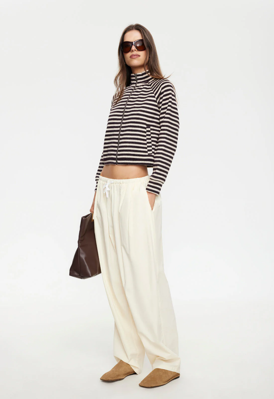 BLOOM KNIT JACKET - BEIGE CHOCOLATE STRIPE - Image 4