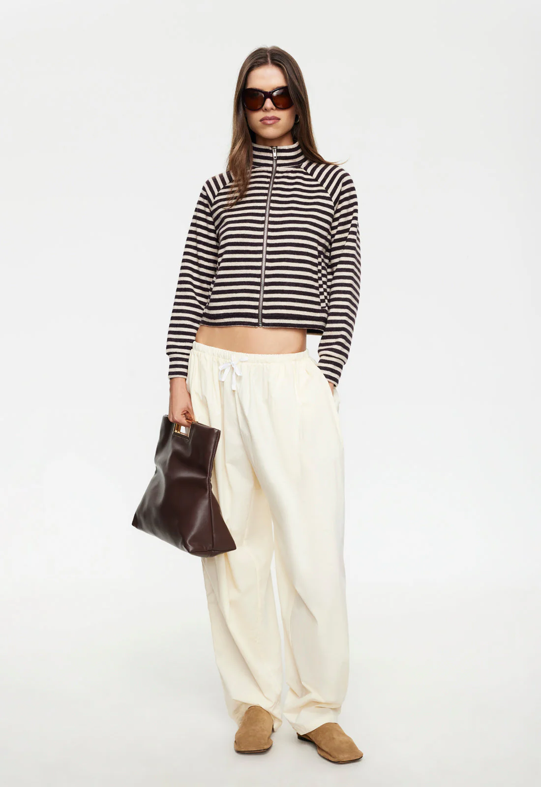 BLOOM KNIT JACKET - BEIGE CHOCOLATE STRIPE - Image 6