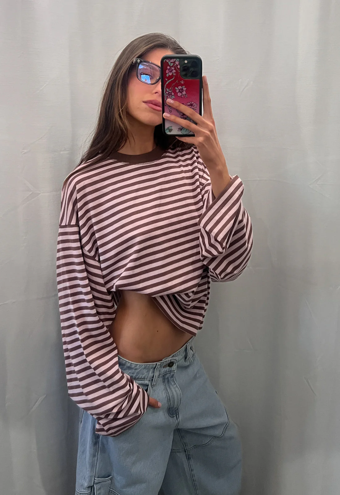 BLOOM LONG SLEEVE - CHOCOLATE BLUSH STRIPE - Image 2