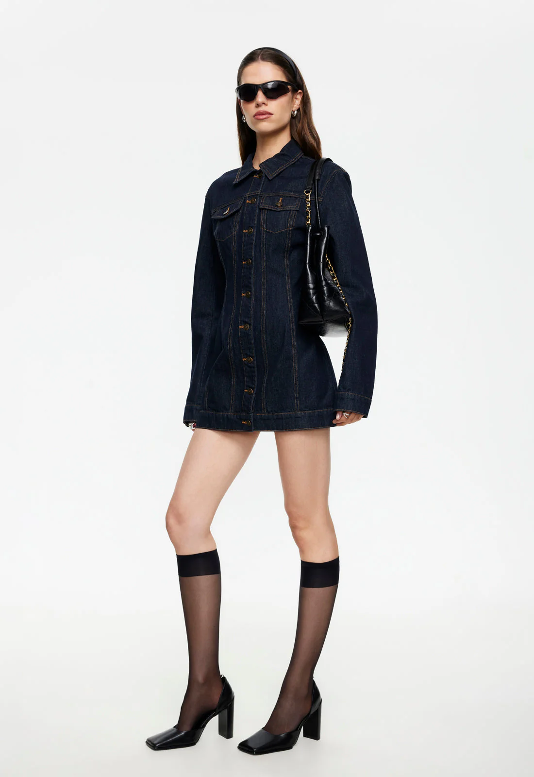 RIDER DENIM MINI DRESS - DARK DENIM - Image 3