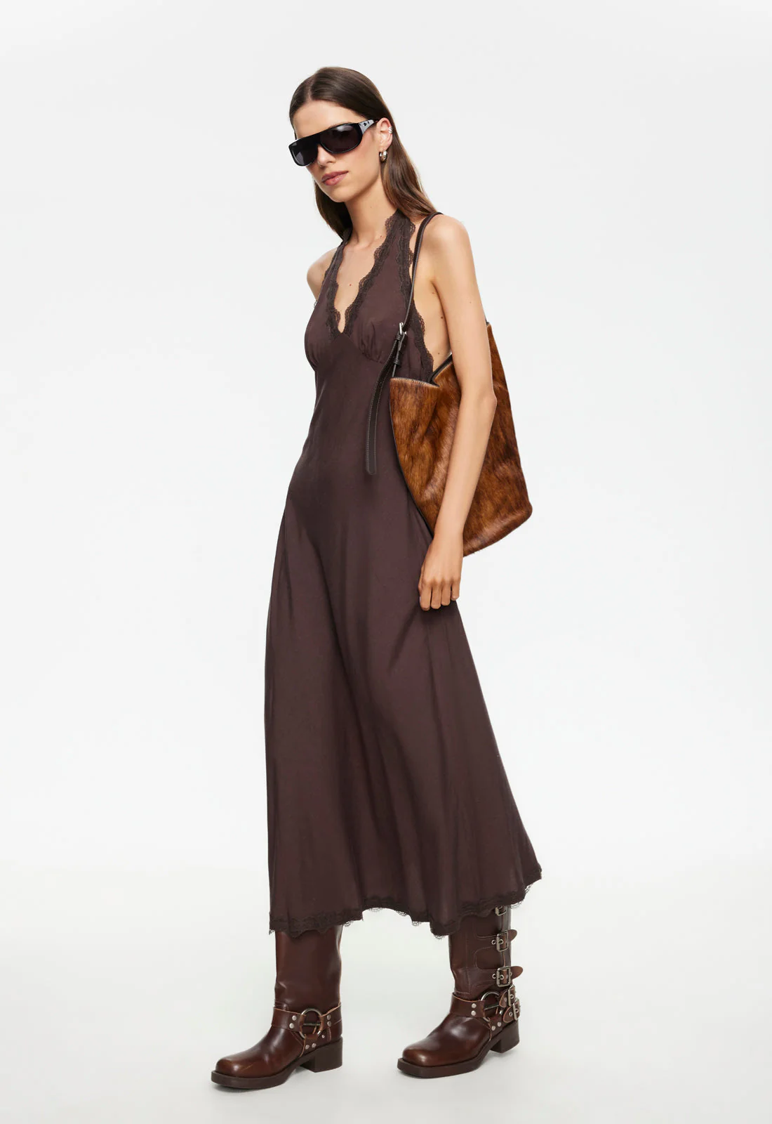STARS ALIGN MIDI DRESS - BROWN
